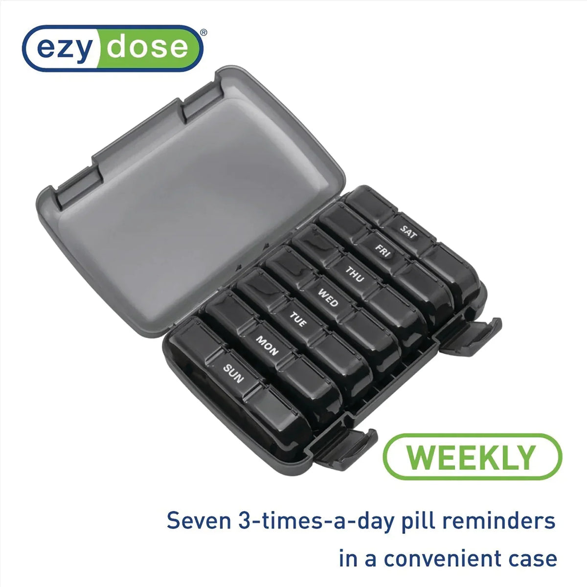 Ezy Dose Pill Organizer Weekly 3x/Day Medtime Planner Black