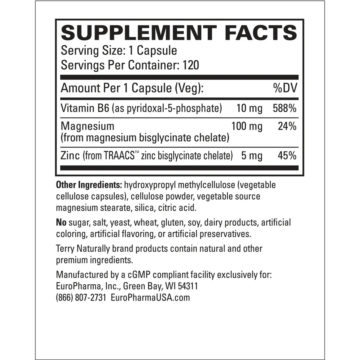 Terry Naturally BioActive Magnesium Complex with P-5-P and Zinc