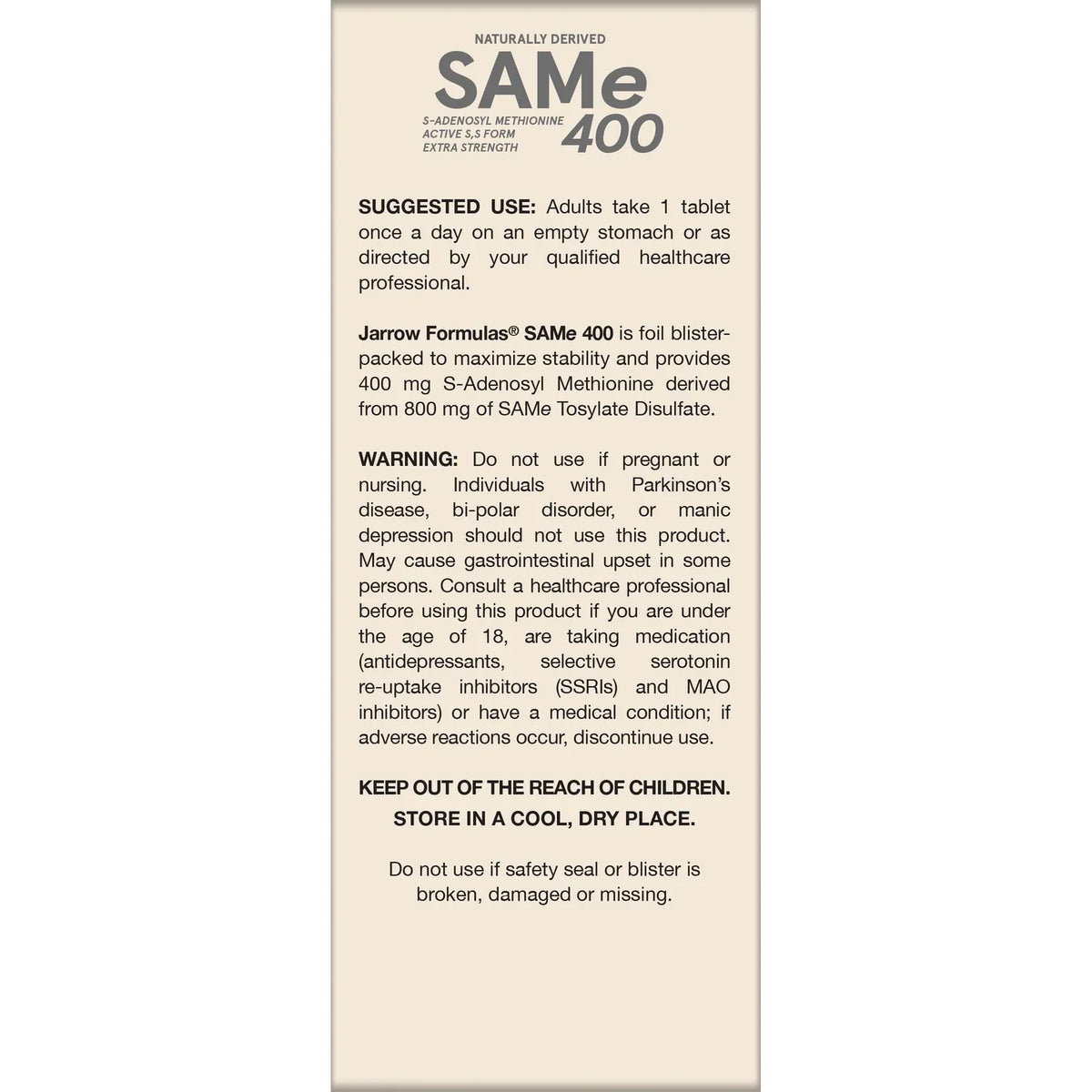 Vegan Naturally Derived SAMe 400 Extra Strength