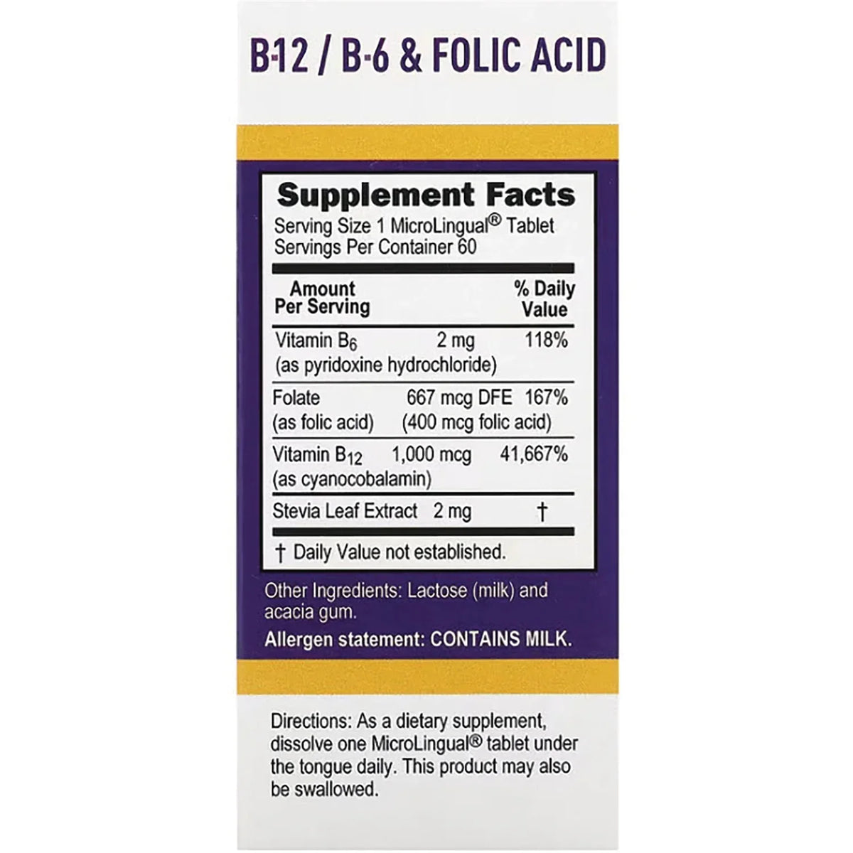 B-12 Cyanocobalamin with B-6 & Folic Acid