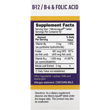 B-12 Cyanocobalamin with B-6 & Folic Acid