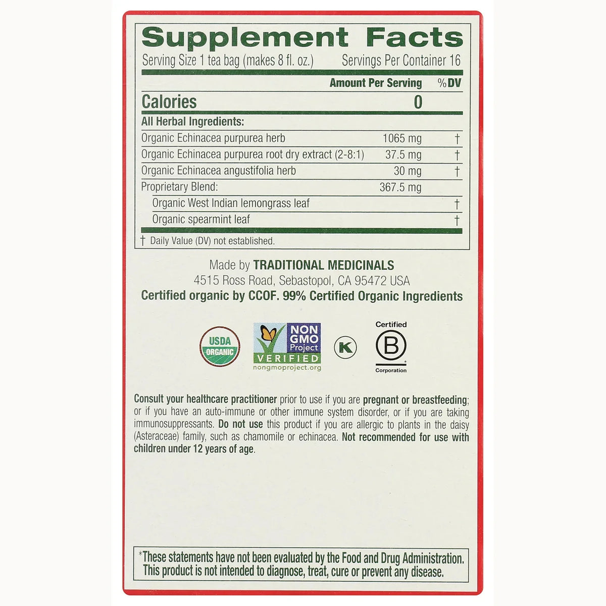 Organic Echinacea Plus Tea - Original with Spearmint